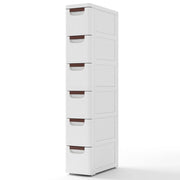 Mobiletto portaoggetti stretto 42 x 19 x 109 cm con 6 pratici cassetti per piccoli spazi in PP bianco 20_0010269