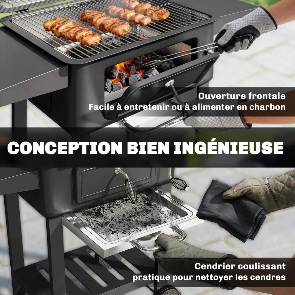 Barbecue a Carbone con Carrello per Giardino ¨C zephmum ¨C Copertura, Vassoio, Nero 112cm