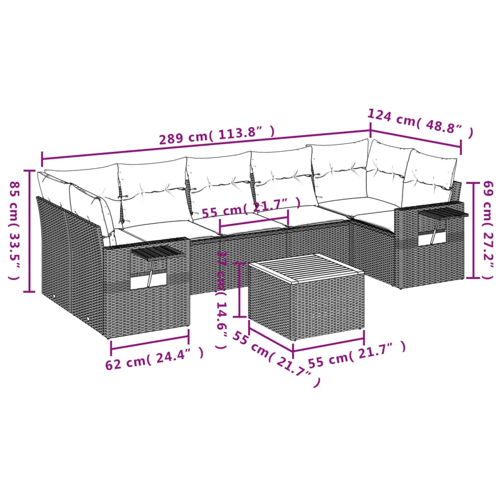 Set Divani da Giardino con Cuscini 8 pz Nero in Polyrattan 3224474