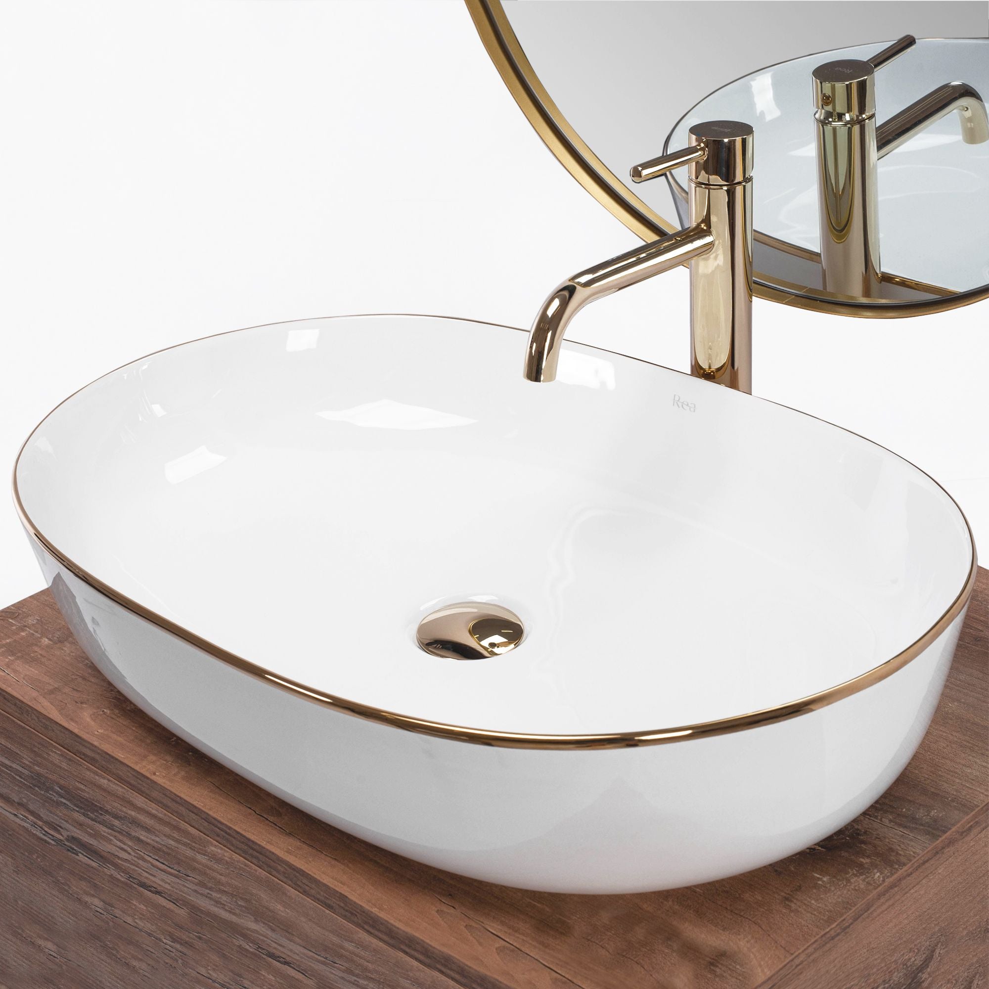 Lavabo Da Appoggio In Ceramica Rea Cleo White Gold Edge