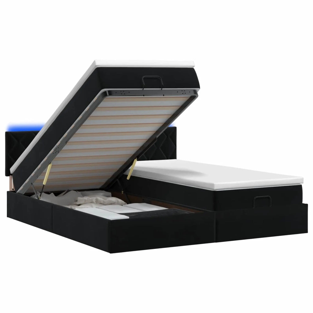 Letto Ottomano con Materasso e LED Nero 200 x 200 cm Velluto 3457358