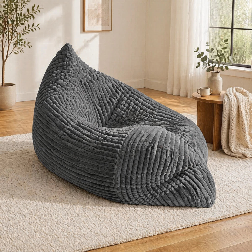Poltrona pouf convertibile - sedia; divano e letto - in velluto a coste - grigio scuro
