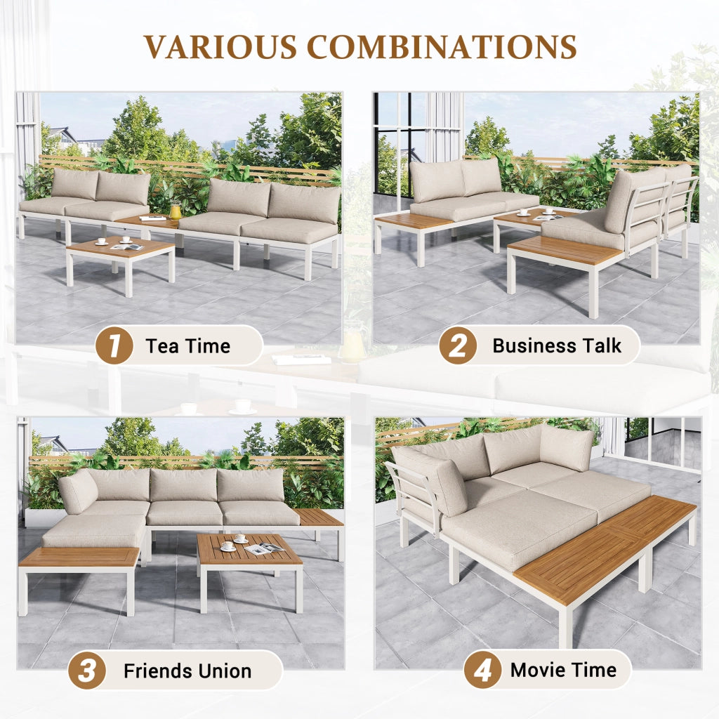 Salotto da Giardino con 2 Divani 2 Posti; 2 Tavolini Laterali e 1 Tavolino; per Terrazza; Ferro; Beige