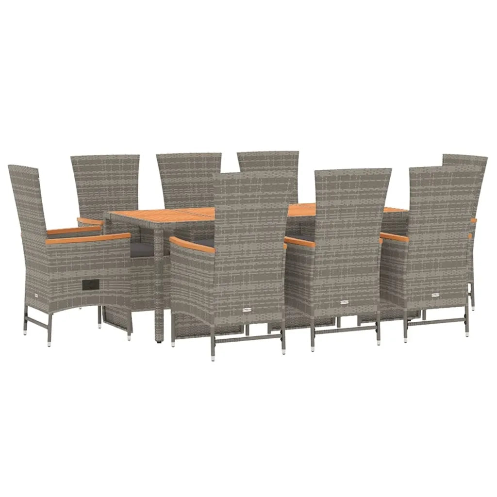 Set da Pranzo da Giardino 9 pz con Cuscini in Polyrattan Grigiocod mxl 124345