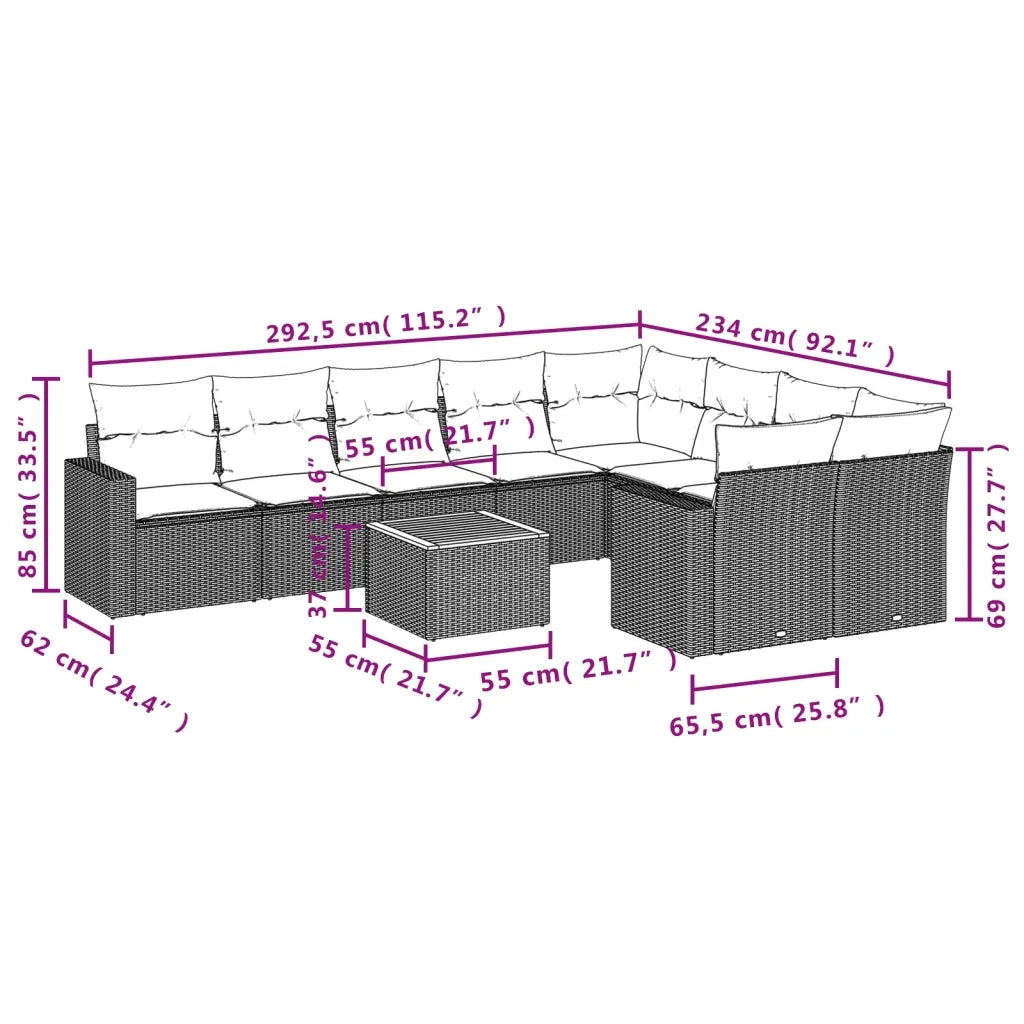 Set Divano da Giardino 10 pz con Cuscini Grigio in Polyrattancod mxl 111880