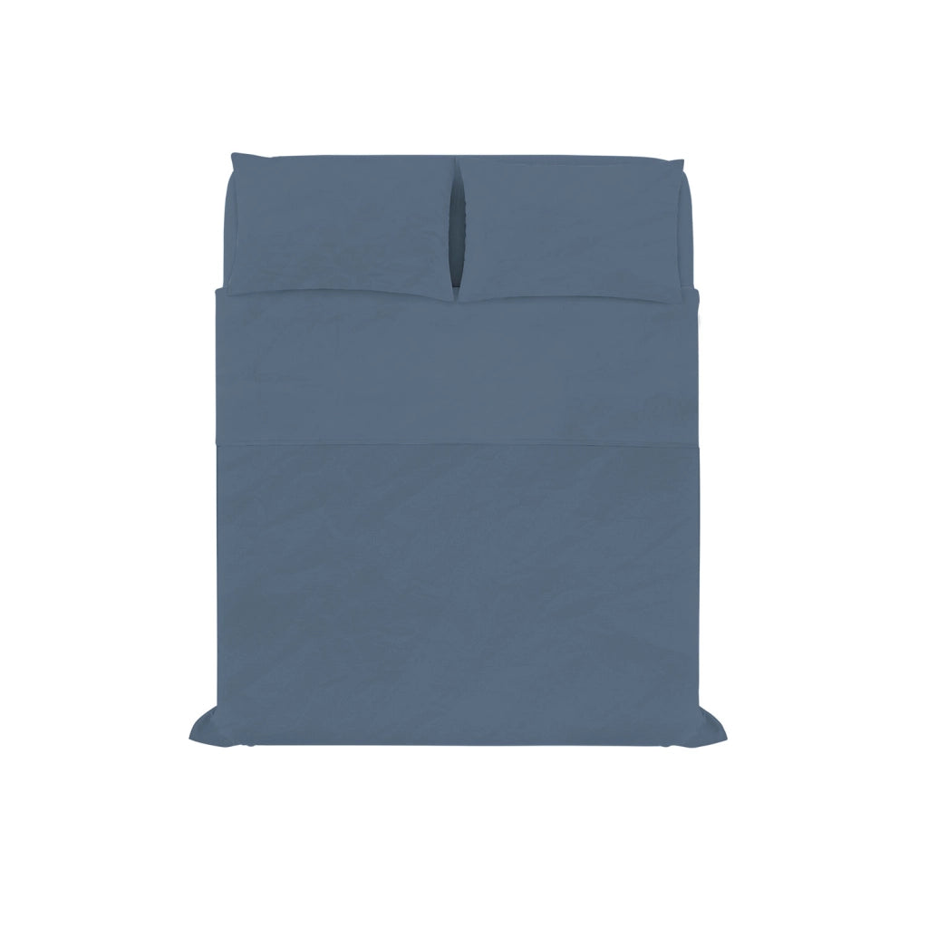 Set Lenzuola Matrimoniale Sopra Sotto e 2 Federe Linea Water Washed Blu