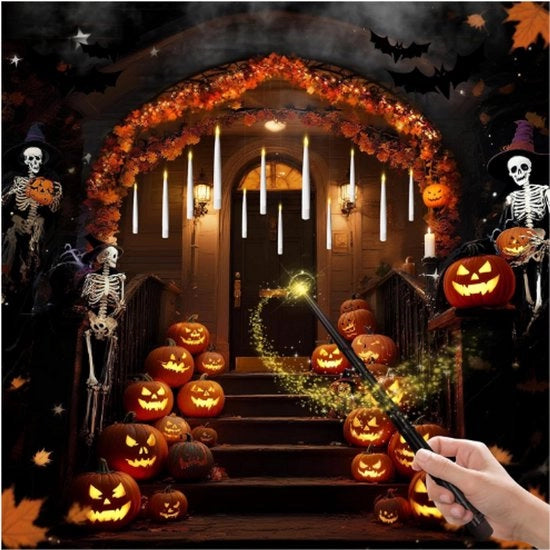 Decorazioni di Halloween 12 pezzi di candele galleggianti con bastone magico - telecomando - candele LED senza fiamma per interni ed esterni - matrimonio - festa - party