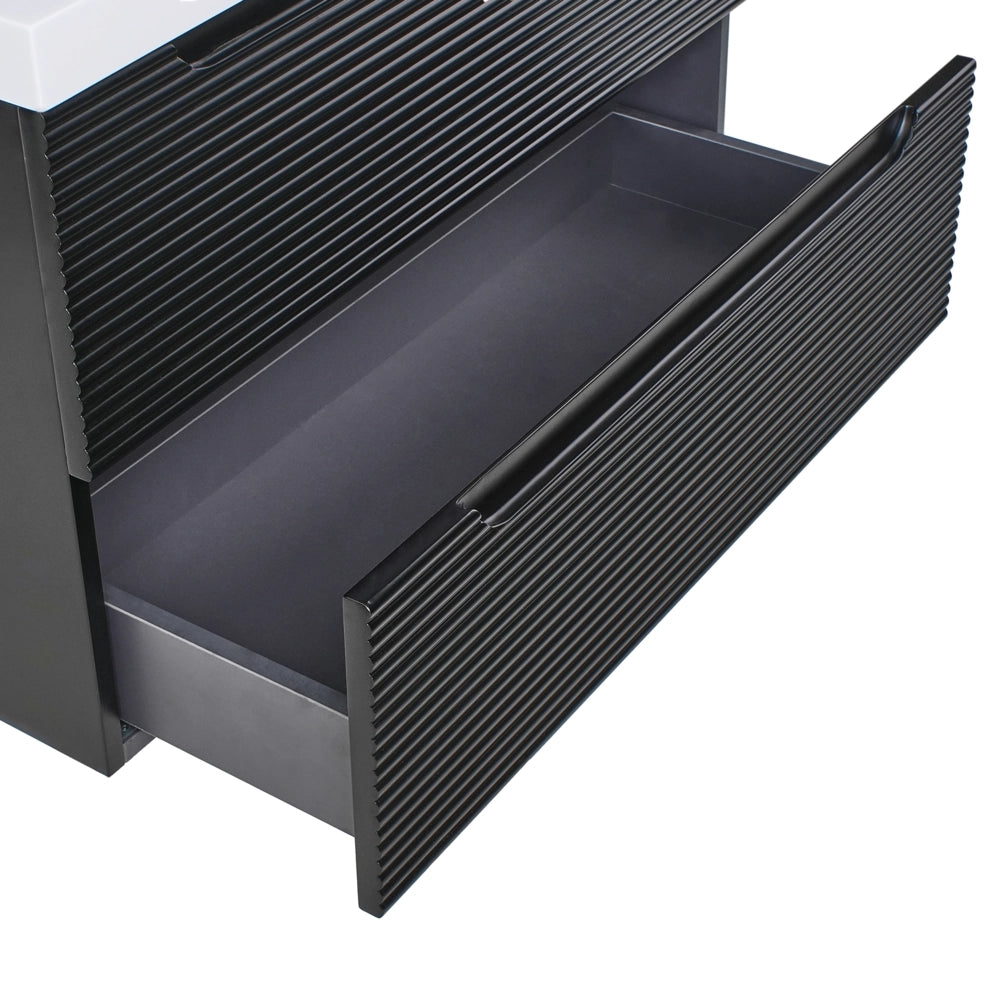 Mobile da bagno sospeso con lavabo in legno MDF e contenitore 80 cm Nero design moderno