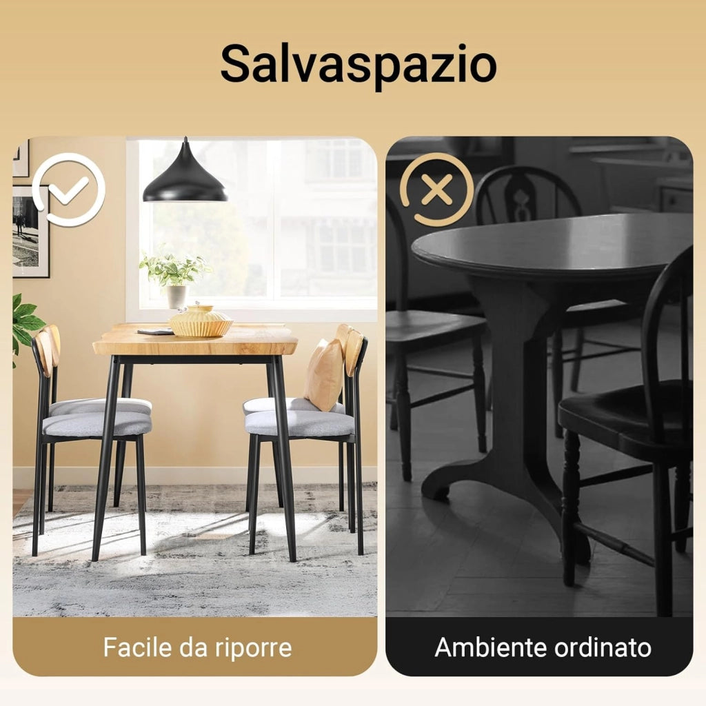 Set Tavolo da Pranzo 5 Pezzi con 4 Sedie Comode, Tavolo da Cucina Compatto per Piccoli Spazi, Tavolo con Sedie Ideale per Sala da Cucina, Pranzo, Soggiorno, Balcone e Arredo Esterno OGT52-N