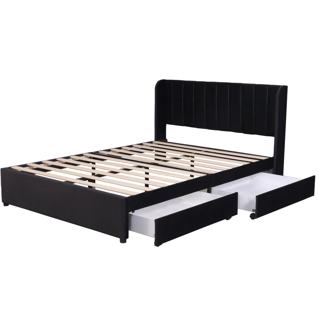 Letto matrimoniale 140x200 cm con 2 cassetti; velluto nero (Senza materasso)