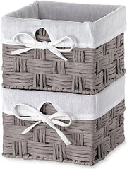 Set di 2 contenitori quadrati in rete di canapa, contenitori a mano, organizzatore, contenitore con fodero, 18 x 18 x 14 cm, grigio