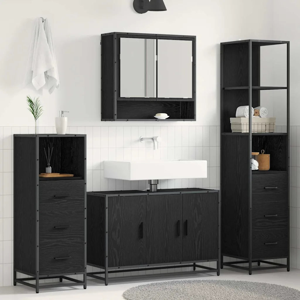 Set di mobili per il bagno 4 pcs Rovere Nero Legno multistrato
