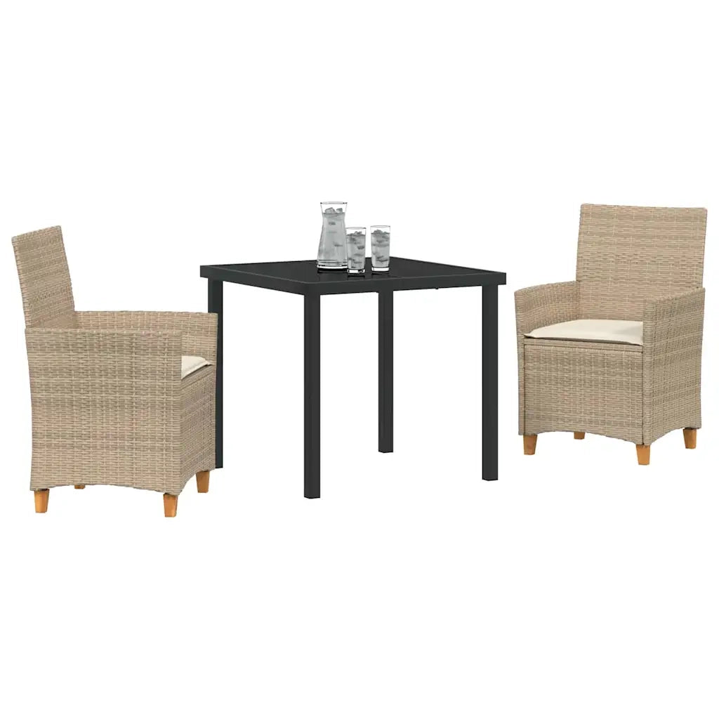 Set da Pranzo per Giardino 3 pcs Beige polyrattan 3381079