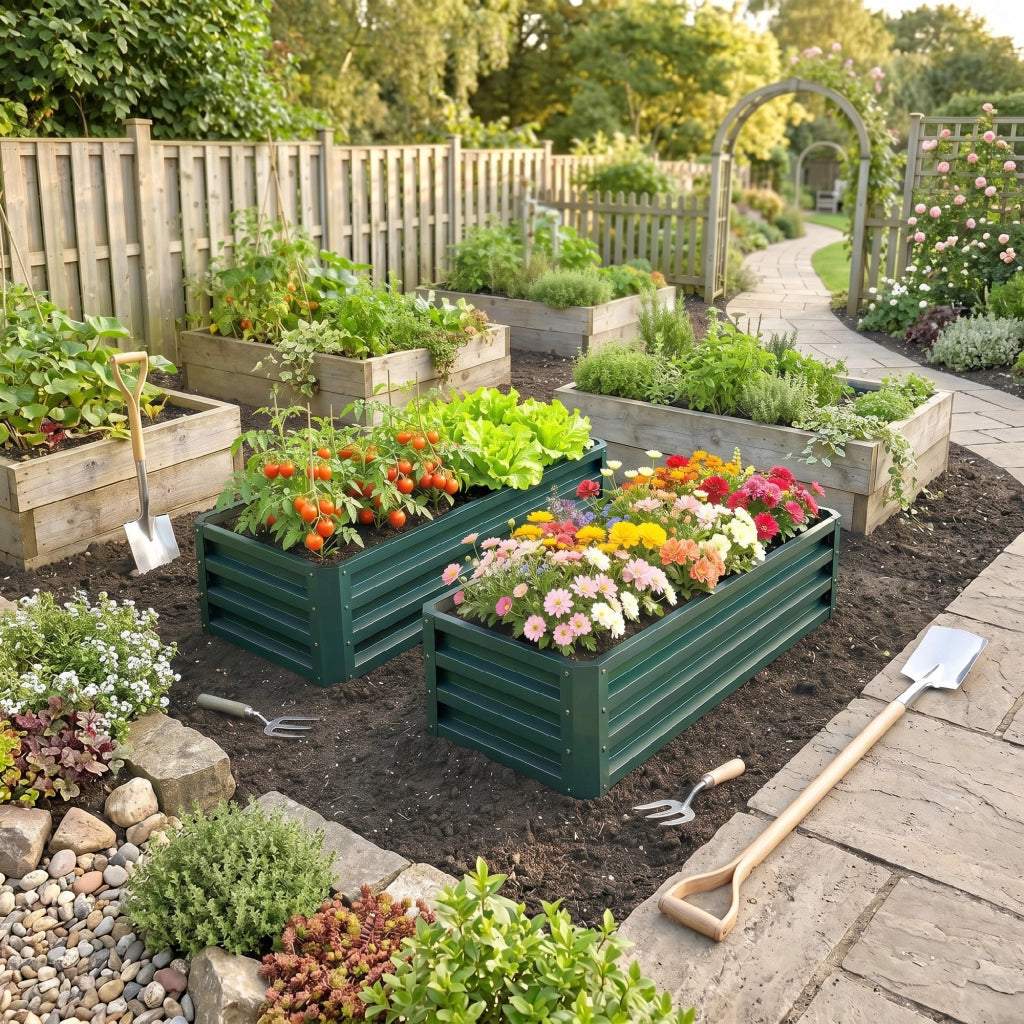 Fioriera da giardino rialzata in metallo set 2 pezzi ¨C Xylo ¨C 110x50x30cm verde