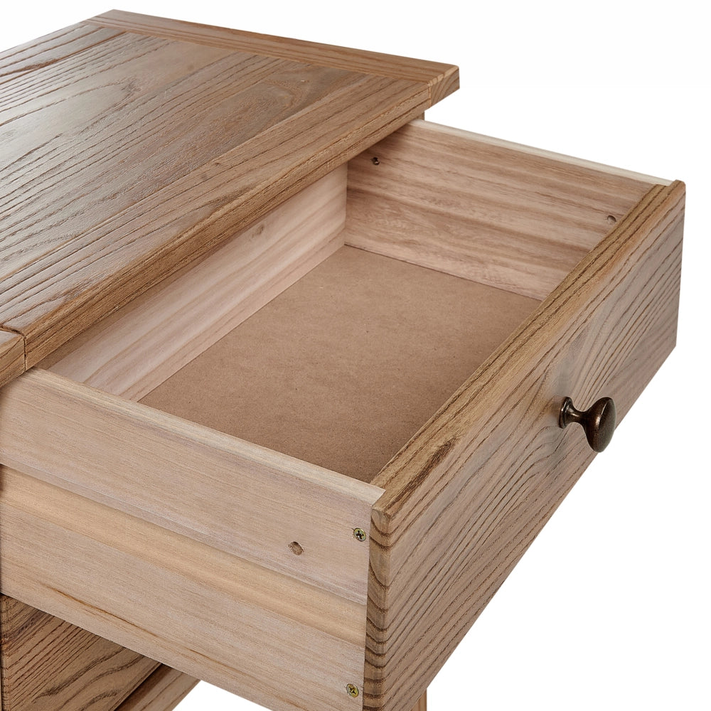 Comodino 2 cassetti portaoggetti in legno massiccio legno chiaro stile rustico