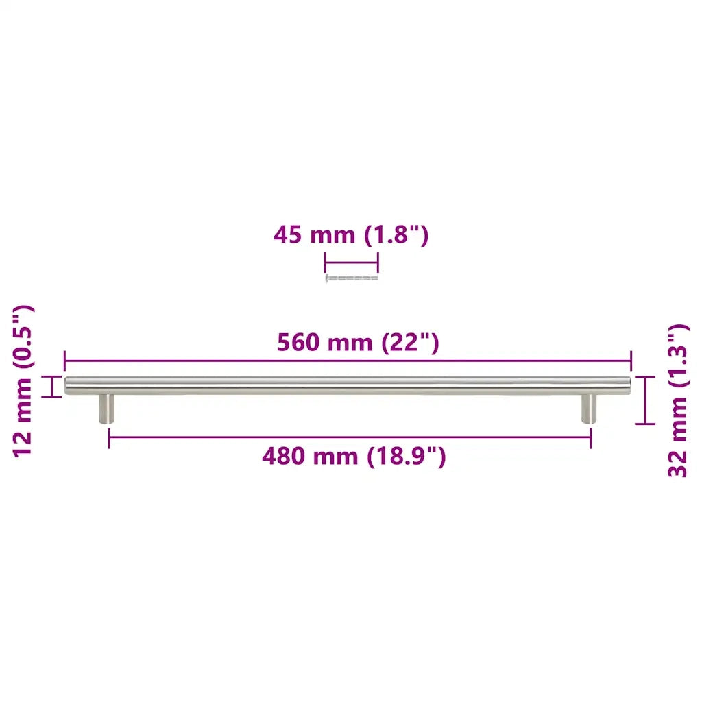 Maniglie per Mobili 5pz Argento 480mm in Acciaio Inox 155355