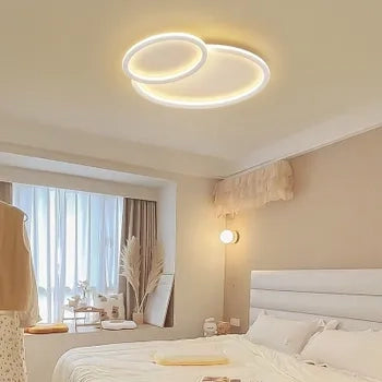Plafoniera Da Soffitto LED Design 2 Cerchi 45W Con 3 colori di luce 3000k a 6500k Dimmerabile