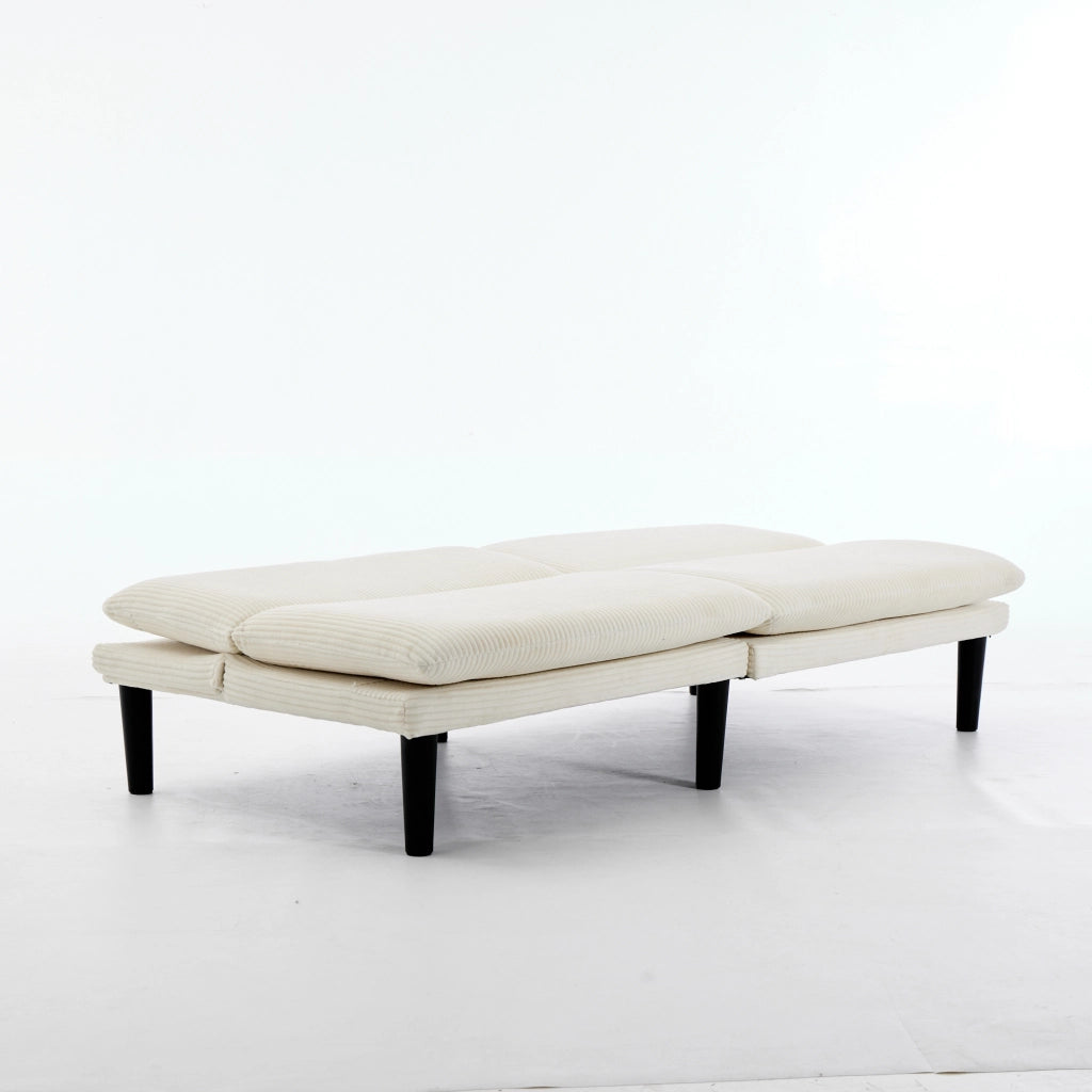 Divano letto a 2 posti con schienale reclinabile a 3 posizioni, rivestimento effetto velluto e struttura in legno, beige
