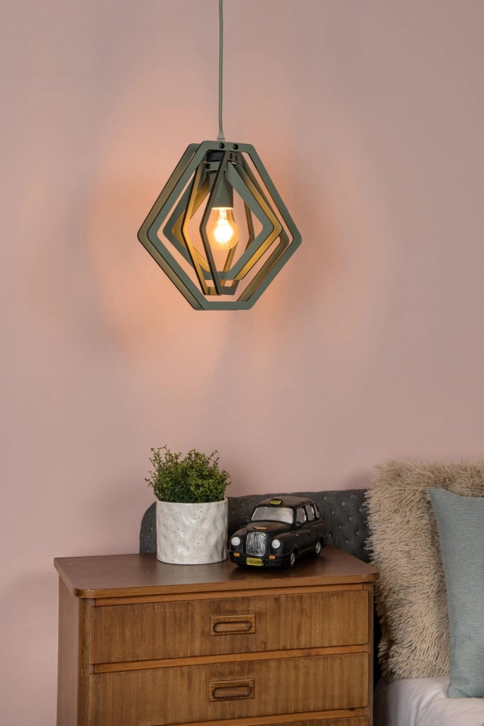 Lampada sospesa MAURO verde MDF geometrica 1xE27 Lucide