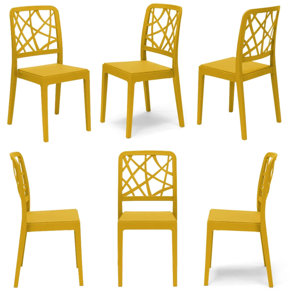 Set 6 sedie in polipropilene PENELOPE, 100% MADE IN ITALY, impilabile, resistente ai raggi UV, design moderno, ideale per sala da pranzo, cucina, sala d’attesa, bar, ristoranti o giardino, colore Senape