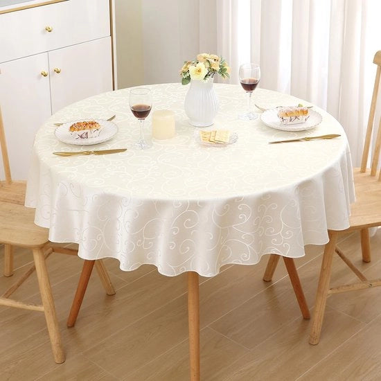Tavolo Coperto Rond 120cm in Poliestere Coperto Tavolo Jacquard con Ornamenti Resistenti al Vapore Facile da Pulire in Beige