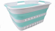 Wastebasket portatile 3 manici - organizzatore di asciugamani pieghevole - secchio da bagno trasportabile - contenitore spazievitore - bianco/azzurro mare - 30 litri - pieghevole - ripiegabile secchio da bagno