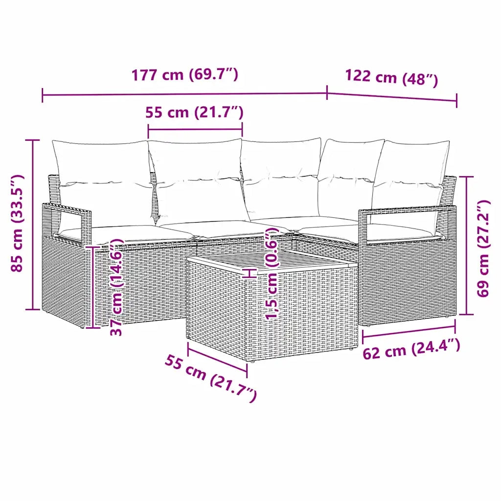 Set Divano da Giardino con cuscino 5 pcs Grigio polyrattan 3347699