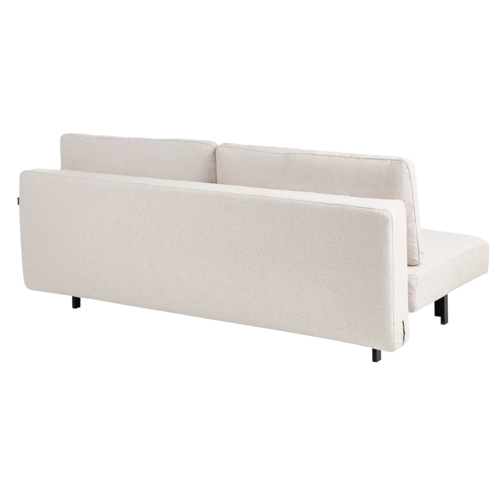 Divano letto bianco sporco Rivestimento in tessuto nero Gambe in ferro Funzione letto Cuscini dello schienale senza braccioli con fodere sfoderabili