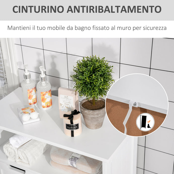 Mobiletto da Bagno 2 Ante 2 Cassetti 60x30x108,8 cm in MDF Bianco