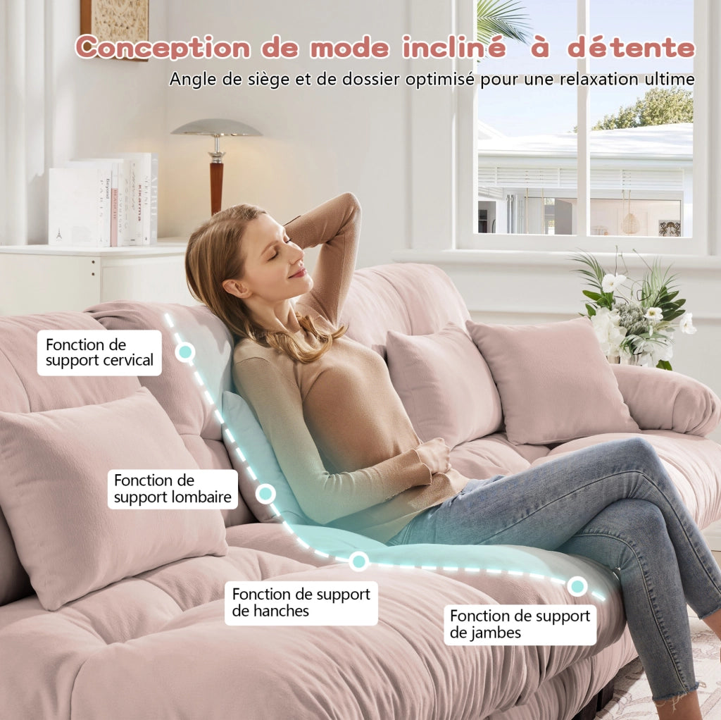 Divano modulare ad angolo a forma di U in chenille rosa, 4 posti con pouf mobile