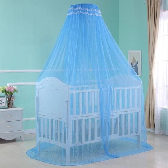 Set di lettini per bambini con rete di protezione, copertura e tenda in stile regale, modello blu, senza base