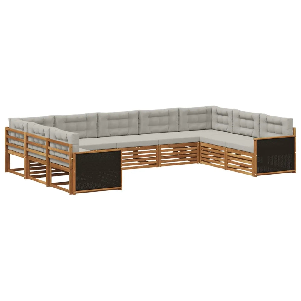 Set di divani da esterno 9 pz Naturale e Grigio Chiaro 3383824