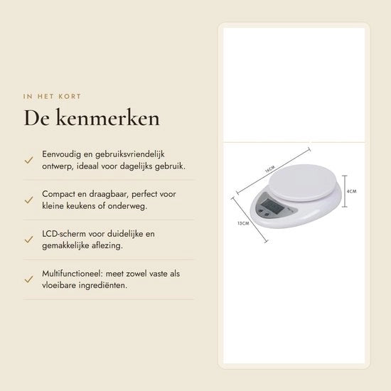 Ponderale Digitale da Cucina 11lb/5kg - Multifunzionale - Ultra Sottile - Bilancia Precisa - Per Alimentazione - Dimensioni 16x13x4 cm