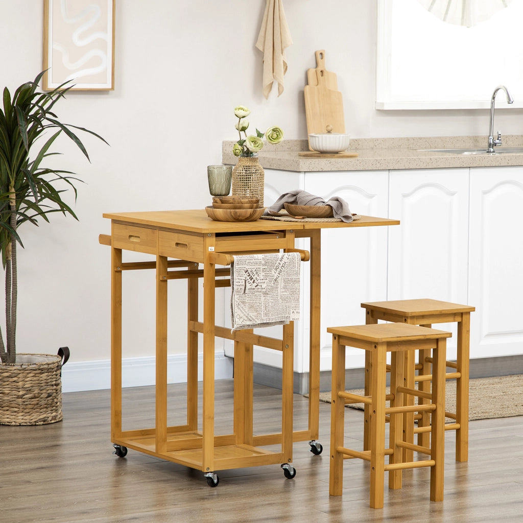 Set tavolo pieghevole con 2 sgabelli con ruote ¨C Xylo ¨C marrone 82,5x75,5x83,5 cm