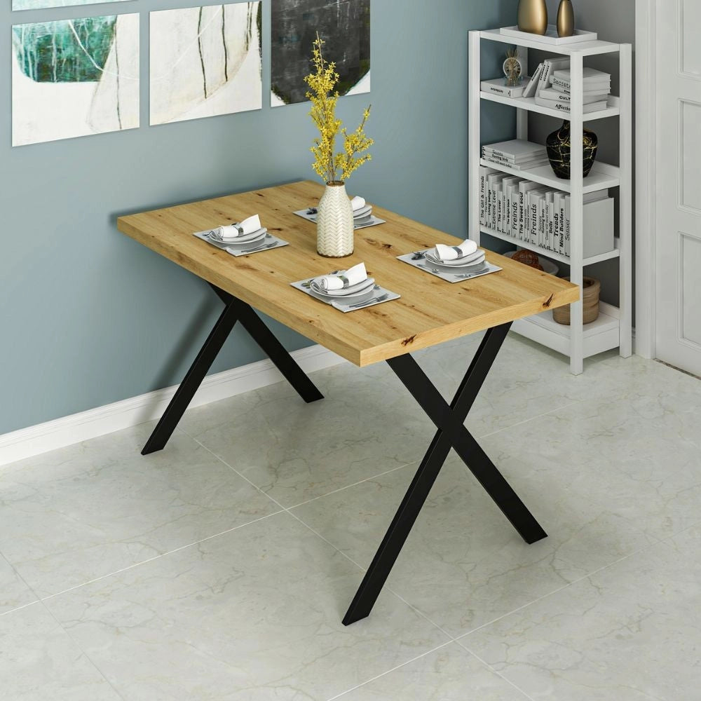 Tavolo fisso rettangolare Brayn colore rovere 139x80x76H gambe in metallo nero