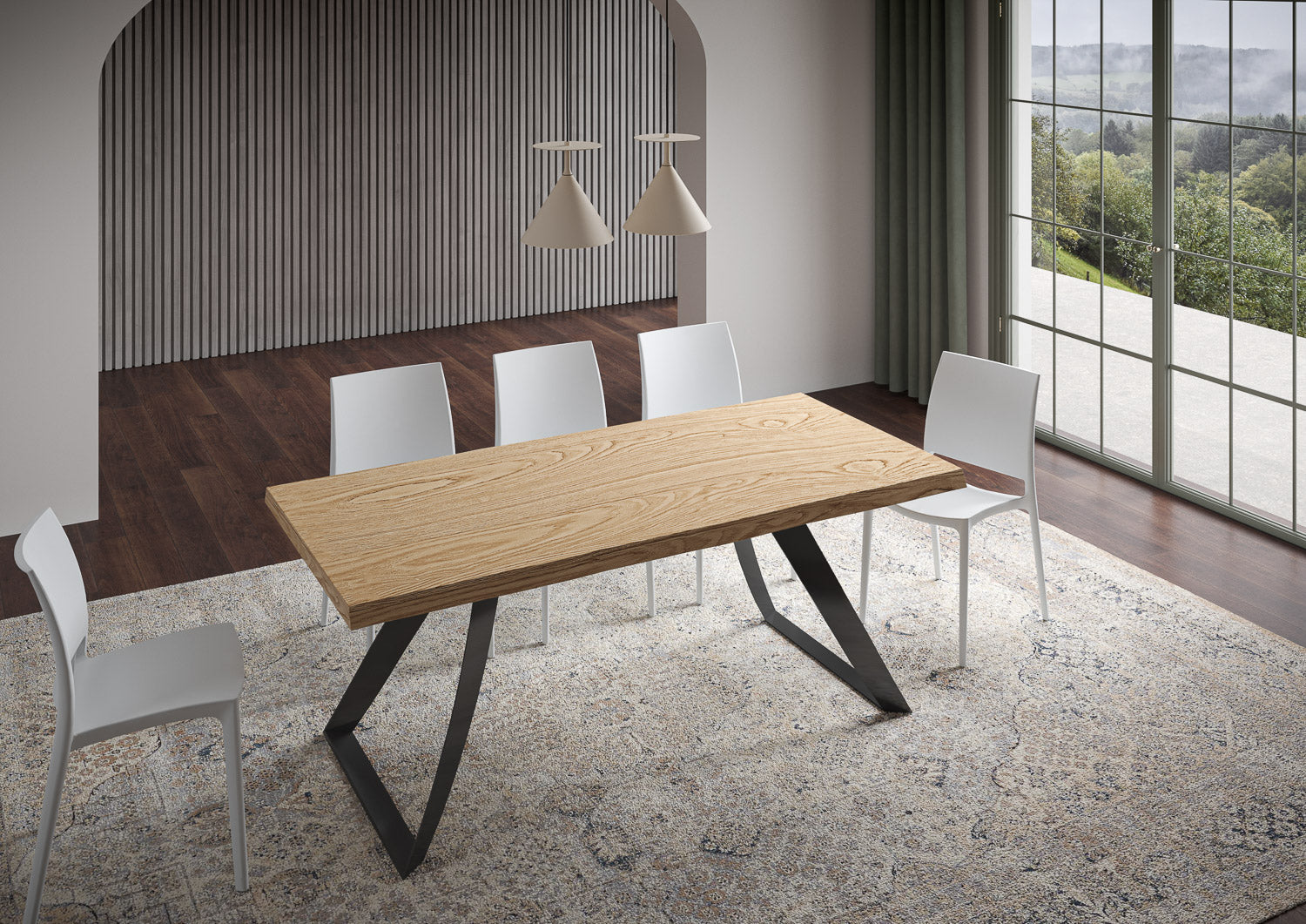 Tavolo Allungabile 180/230x90 cm Tabira Rovere Scortecciato Gambe Antracite