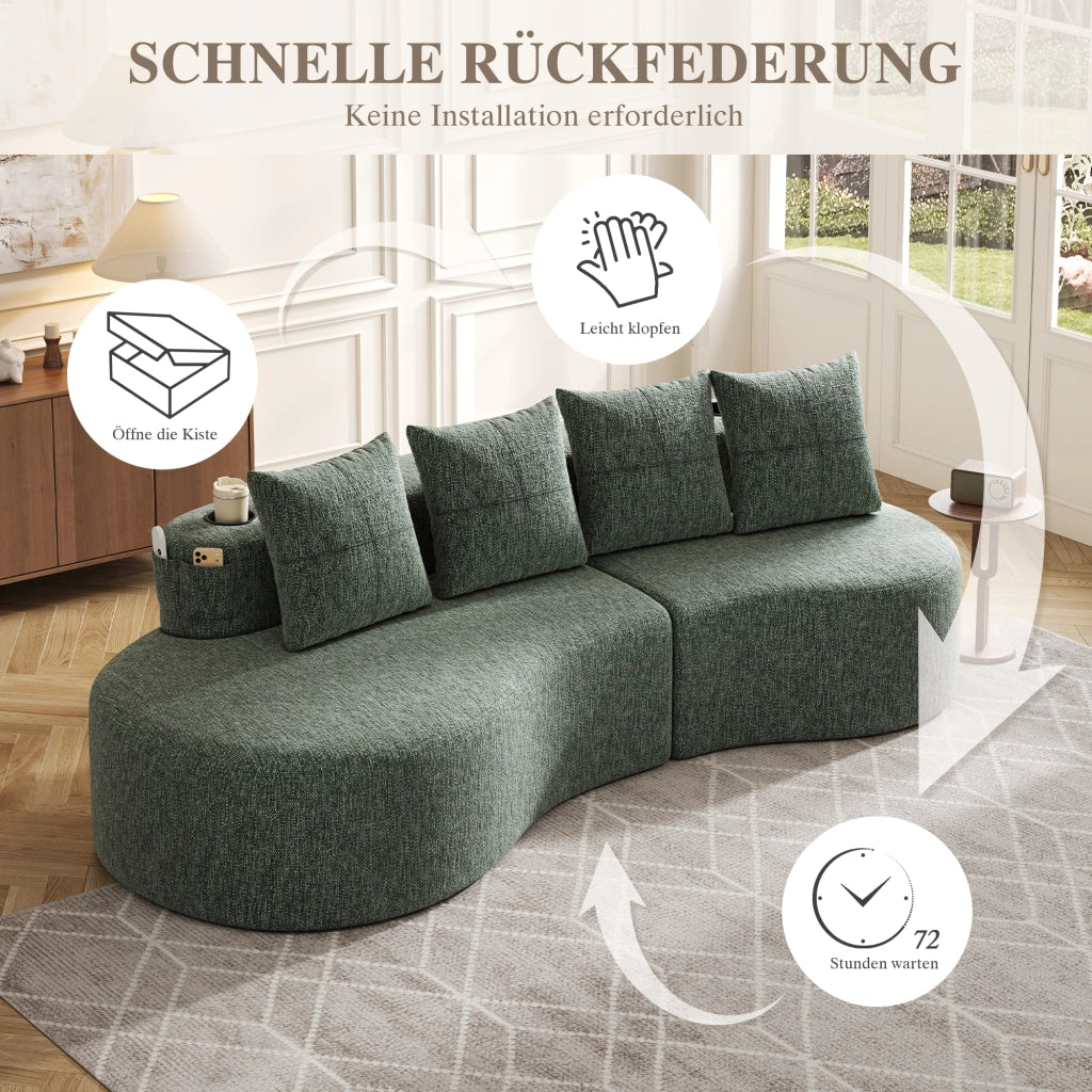 DIVANO in lino 240x109x63 cm verde con 4 cuscini