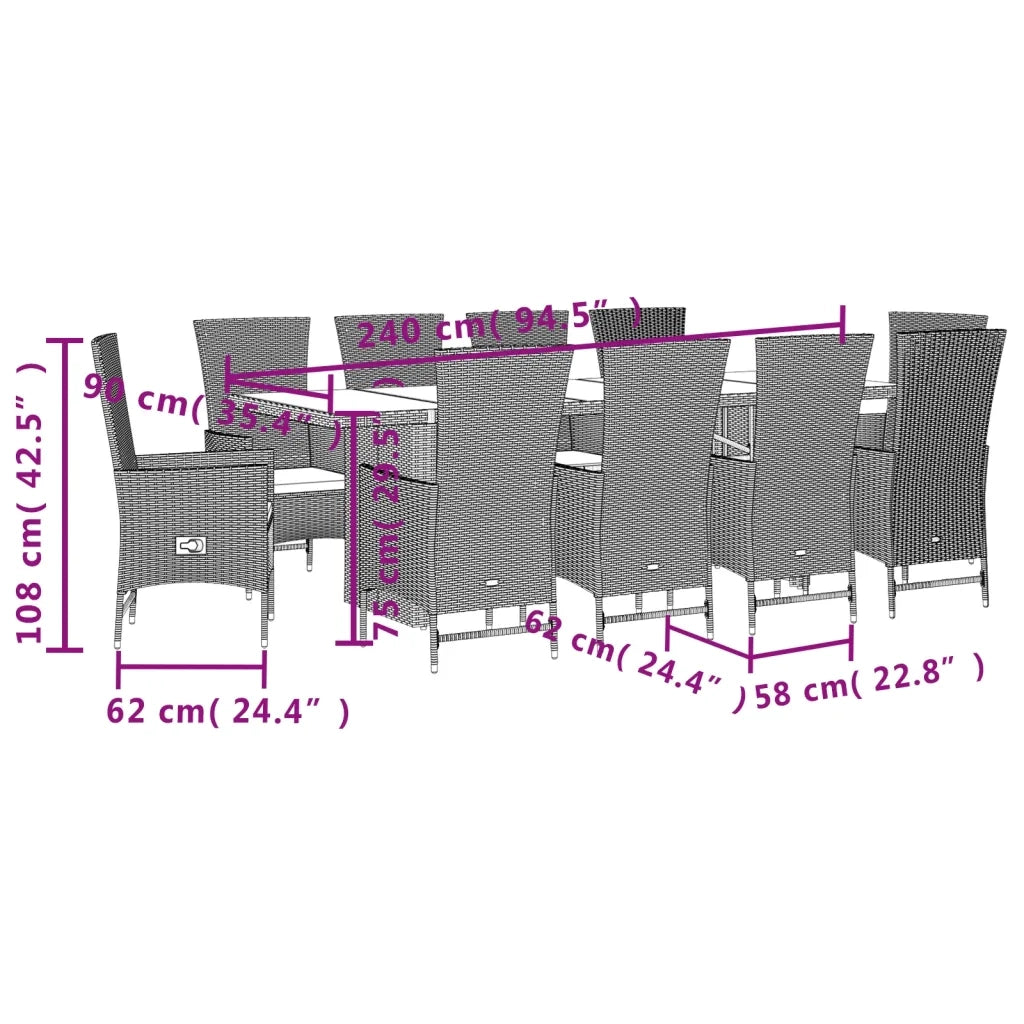 Set da Pranzo da Giardino 11 pz con Cuscini Beige in Polyrattan 3277585