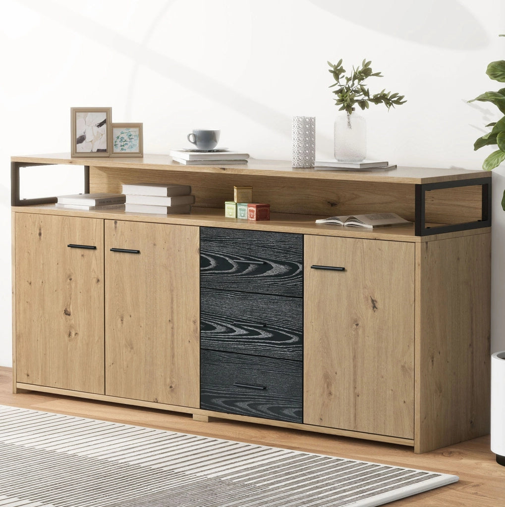 Credenza sideboard con 3 ante e 3 cassetti 150x35x75;9 cm in truciolare nero e marrone