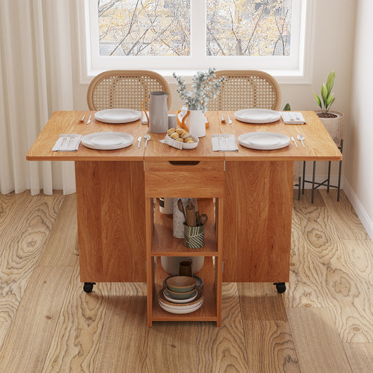 Tavolo Pieghevole Salvaspazio Anta a Ribalta 120x77x75 cm con Ruote Legno