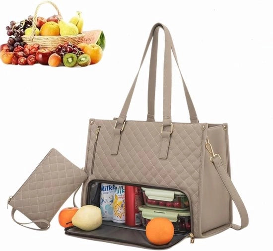 Borsa da lavoro per donne, con taschino isolato per il pranzo, grande borsa per laptop con portafoglio per lavoro, ufficio, infermieristica (kaki)