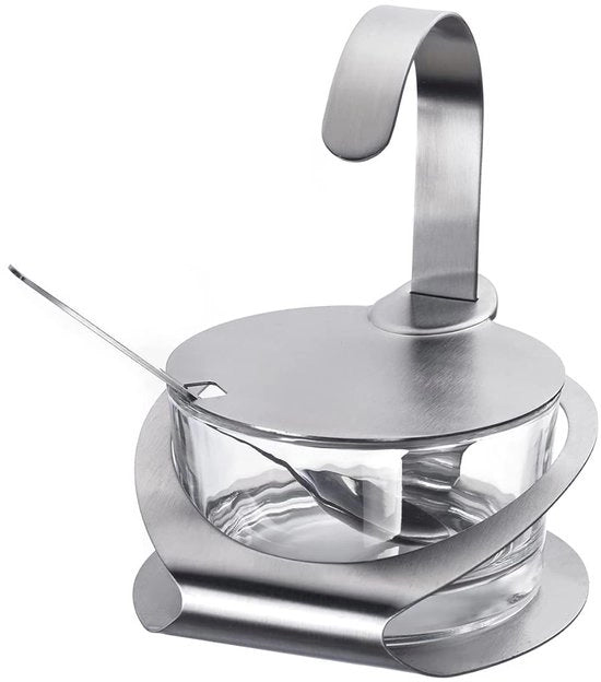 Sottodispensatore 4-in-1 - Dispensatore per formaggio e zucchero con supporto - Vetro in acciaio inossidabile - 150 ml - Argento - Translucido