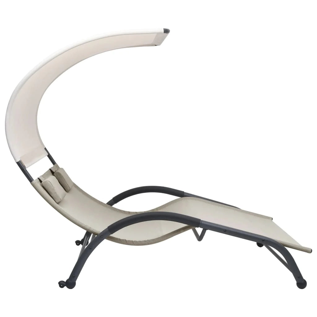 Lettino prendisole sedia a sdraio lettino prendisole letto da giardino mobili da giardino mobili da esterno doppi con baldacchino textilene crema 02_0012721