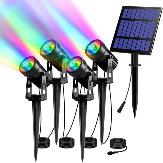 Illuminazione Esterna a Energia Solare - Set di 4 Illuminazioni Esterne a LED a Energia Solare con Cambio di Colore - Illuminazione da Tavolo e da Angolo per un Bello Ambiente Esterno Illuminato