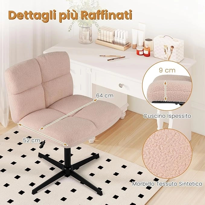 Sedia da Ufficio senza Braccioli, Sedia da Scrivania a Gambe Incrociate con Altezza Regolabile, Rotazione a 360°, Tessuto Morbido, Ampia Seduta Imbottita, Portata 160 kg