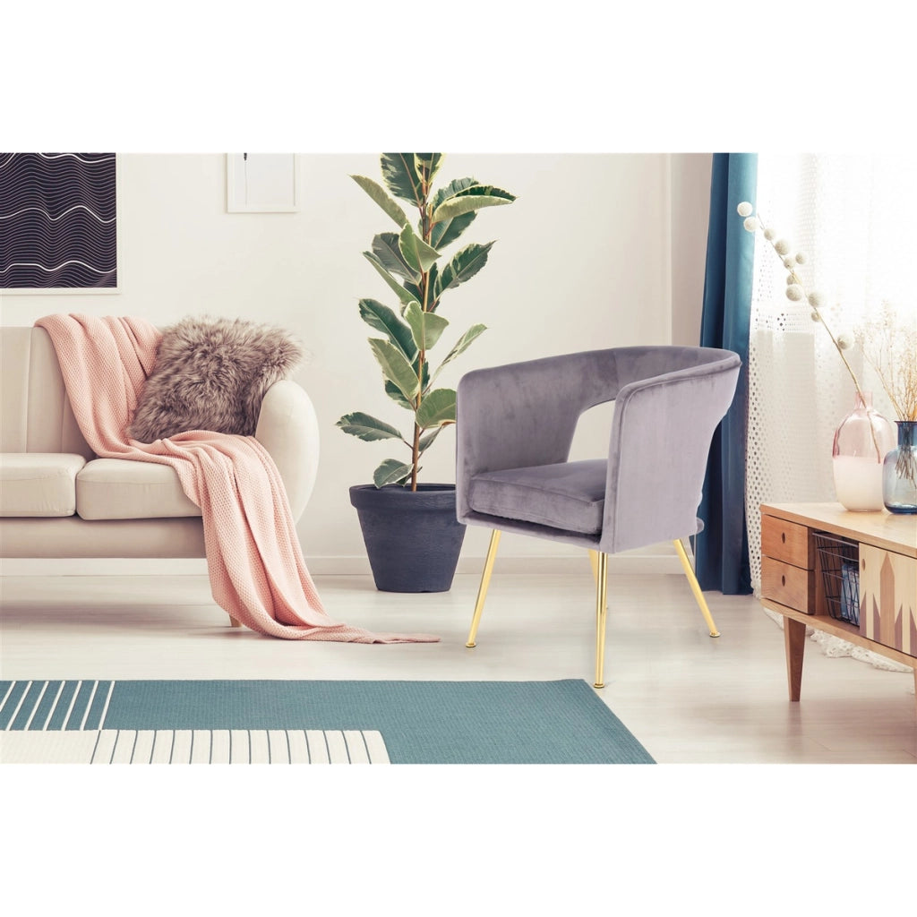Poltroncina imbottita Jolene in velluto grigio e oro