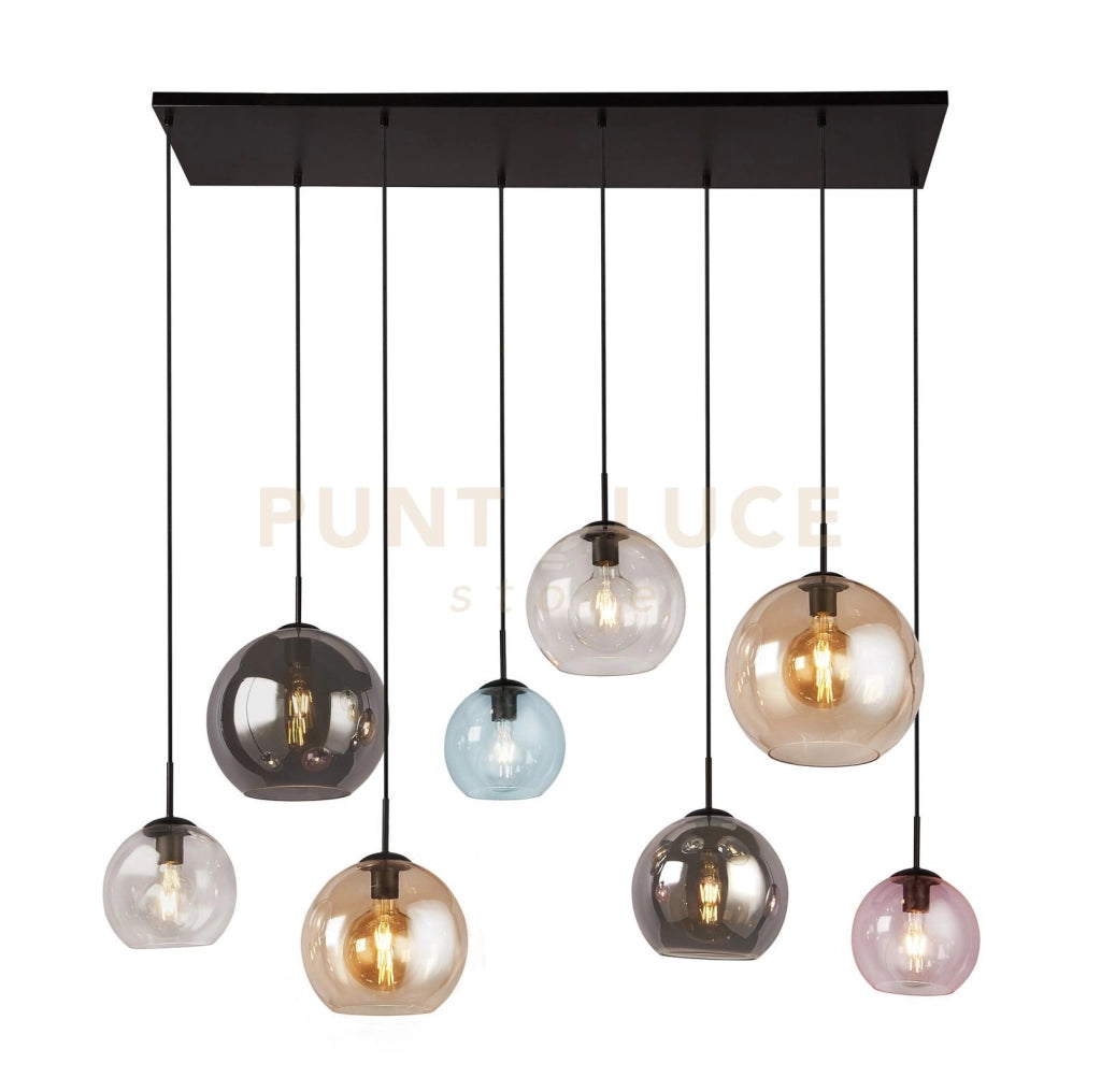 Mardi Gras II 8Lt Pendant - Metallo nero opaco e vetro colorato