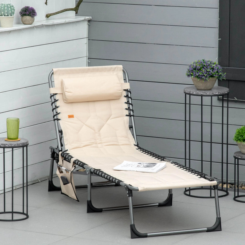 Lettino da giardino pieghevole con cuscino ¨C zephmum ¨C beige, tessuto Oxford, 188x57x30 cm