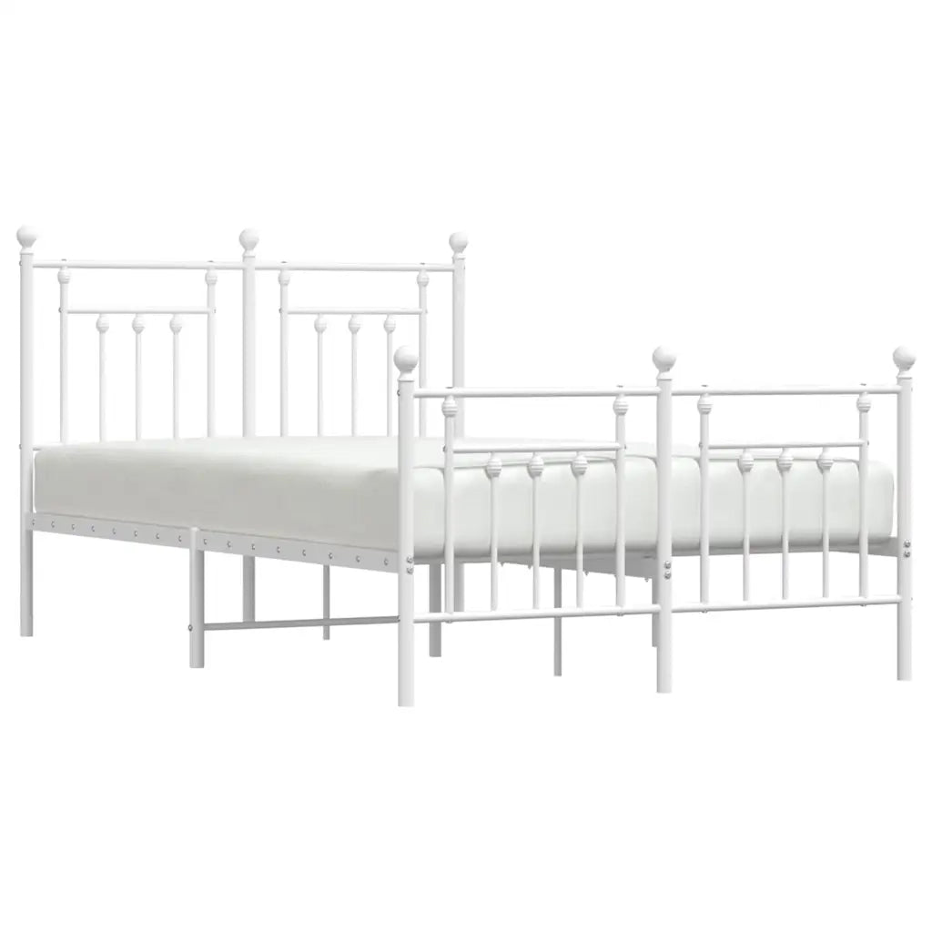 Letto matrimoniale | Letto per adulti | Giroletto con Testiera e Pediera Metallo Bianco 135x190 cm