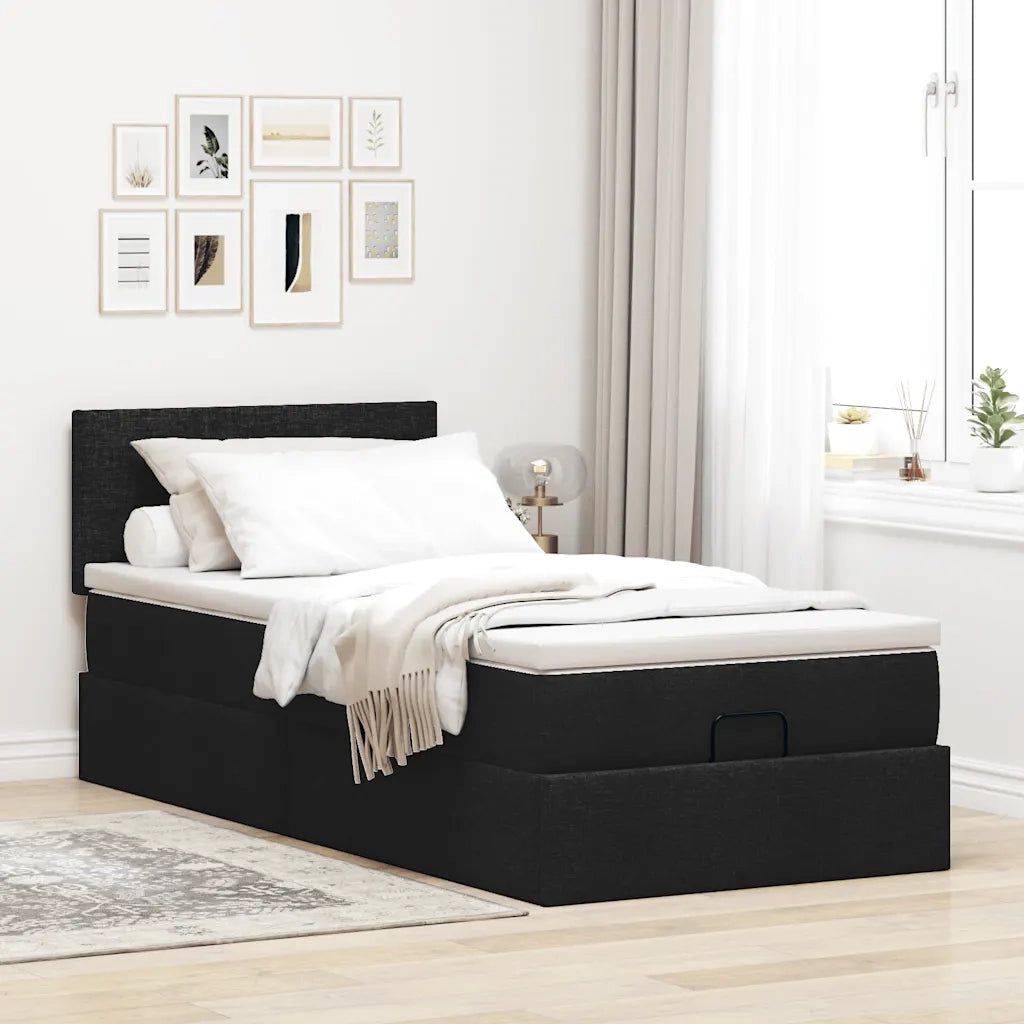 Struttura Letto Pouf con Materasso Nero 80x200 cm in Tessuto 3311333